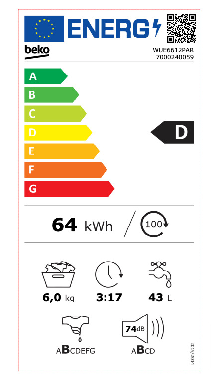 Beko Πλυντήριο Ρούχων 6kg 1200 Στροφών WUE 6612 PAR