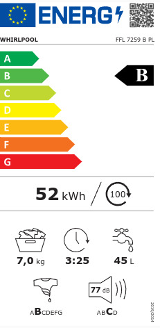 Whirlpool FFL 7259 B Πλυντήριο Ρούχων 7kg 1151 Στροφών