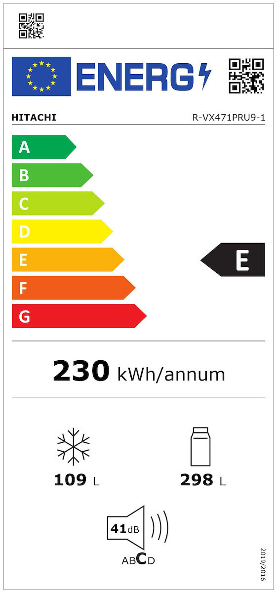 Hitachi R-VX471PRU9-1 (PWH) Ψυγείο Δίπορτο 407lt Total NoFrost Υ177xΠ68xΒ72εκ. Λευκό