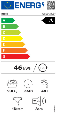 Bosch Πλυντήριο Ρούχων 9kg 1200 Στροφών WGG14202BY