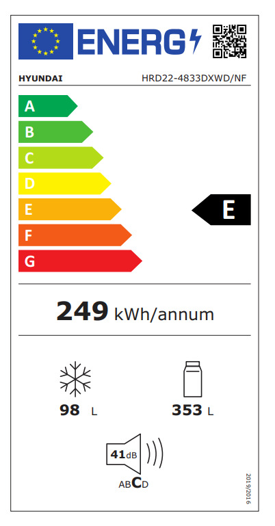 Hyundai HRD22-4833DXWD/NF Ψυγείο Δίπορτο 451lt NoFrost Υ187xΠ70xΒ72εκ. Inox