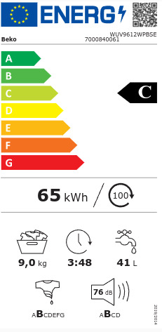 Beko Πλυντήριο Ρούχων 9kg 1200 Στροφών WUV9612WPBSE