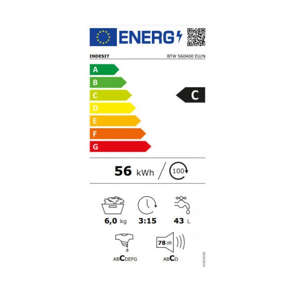 Indesit Πλυντήριο Ρούχων Άνω Φόρτωσης 6kg 1000 Στροφών BTW S60400