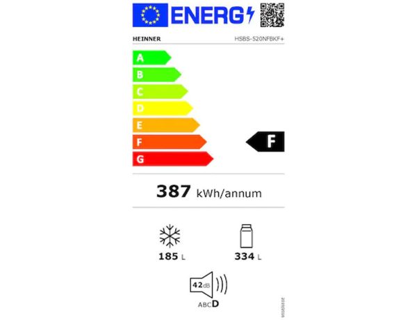 Heinner HSBS-520NFBKF+ Ψυγείο Δίπορτο 519lt Total NoFrost Υ178.6xΠ91xΒ64.3εκ. Μαύρο