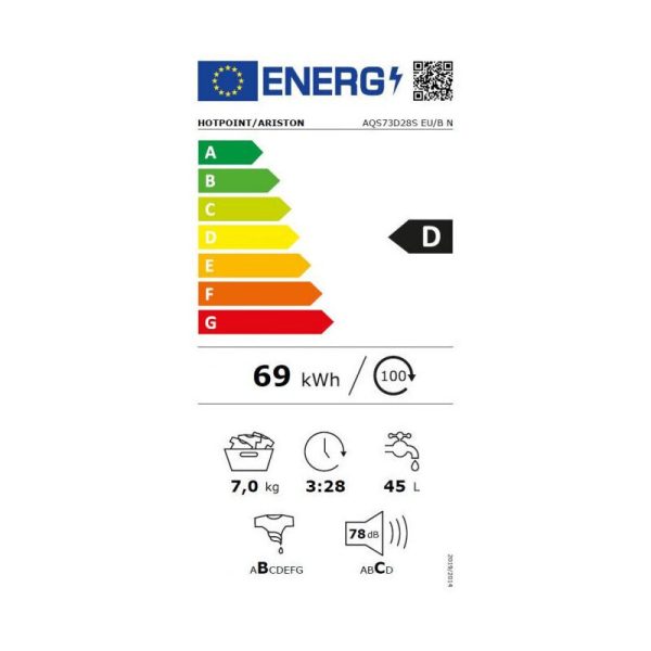 Hotpoint-Ariston Πλυντήριο Ρούχων 7kg 1200 Στροφών AQS73D28S EU/ B N