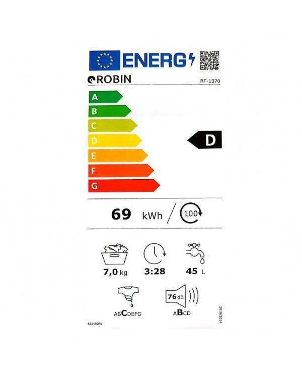 Robin Πλυντήριο Ρούχων 7kg 1000 Στροφών RT-1070
