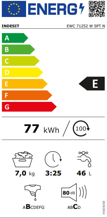 Indesit Πλυντήριο Ρούχων 7kg 1200 Στροφών EWE81284 WSPTN