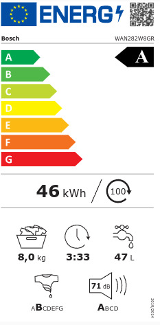 Bosch Πλυντήριο Ρούχων 8kg 1400 Στροφών WAN282W8GR