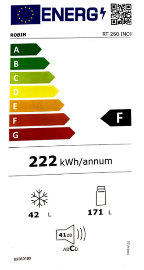 Robin RT-260 Ψυγείο Δίπορτο 213lt Υ144xΠ54xΒ60εκ. Inox