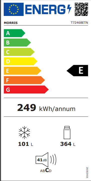 Morris T72468ETN Ψυγείο Δίπορτο Total NoFrost Υ185xΠ70.6xΒ68.6εκ. Inox