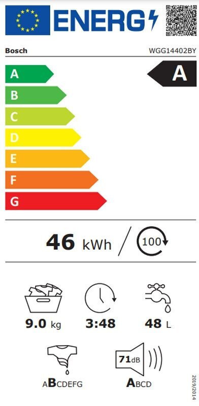 Bosch Πλυντήριο Ρούχων 9kg 1400 Στροφών WGG14402BY