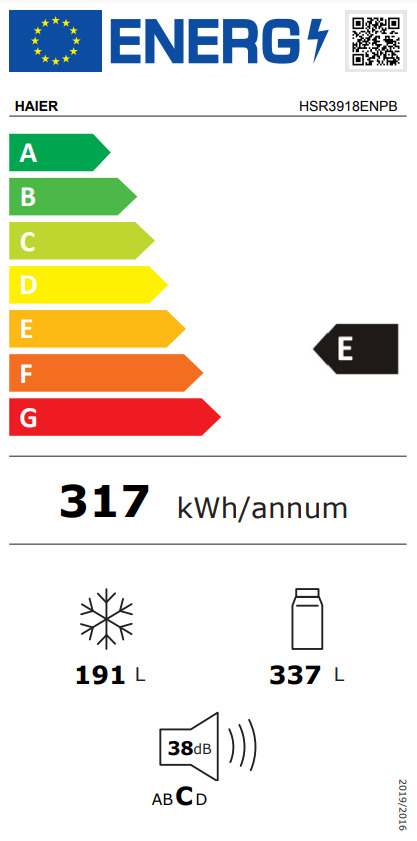 Haier HSR3918ENPB Ψυγείο Ντουλάπα Total NoFrost Υ177.5xΠ90.8xΒ64.7εκ. Μαύρο