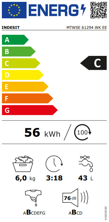 Indesit Πλυντήριο Ρούχων 6kg 1200 Στροφών MTWSE 61294 WK EE