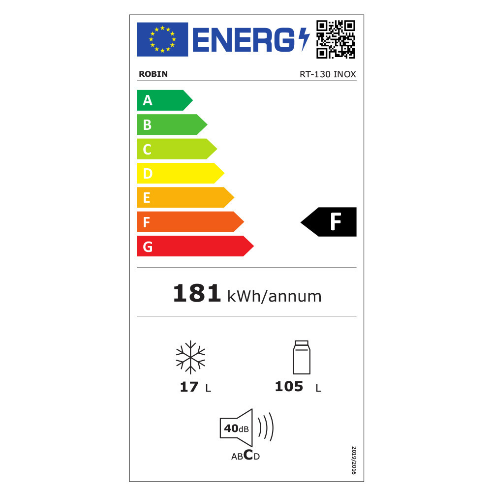 Robin RT-130 Μονόπορτο Ψυγείο 227lt Υ84xΠ54xΒ60εκ. Inox