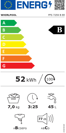 Whirlpool Πλυντήριο Ρούχων 7kg 1200 Στροφών FFS 7259 B EE