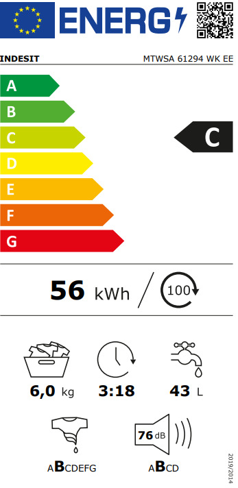 Indesit Πλυντήριο Ρούχων 6kg 1200 Στροφών MTWSA 61294 W EE