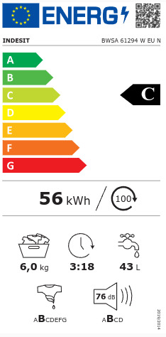 Indesit Πλυντήριο Ρούχων 6kg 1200 Στροφών BWSA 61294 W EU N