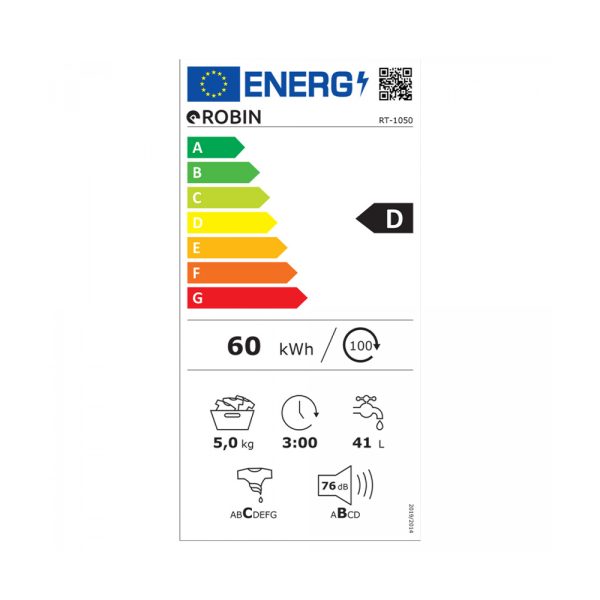 Robin Πλυντήριο Ρούχων 5kg 1000 Στροφών RT-1050