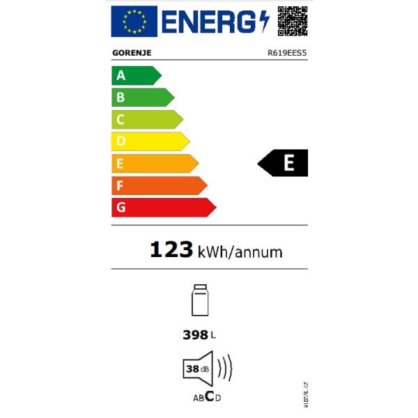 Gorenje R619EES5 Μονόπορτο Ψυγείο NoFrost Υ185xΠ59.5xΒ66.3εκ. Inox