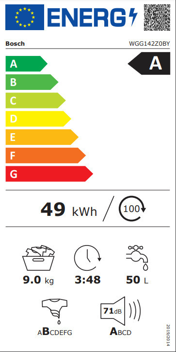 Bosch Πλυντήριο Ρούχων 9kg 1200 Στροφών WGG142Z0BY