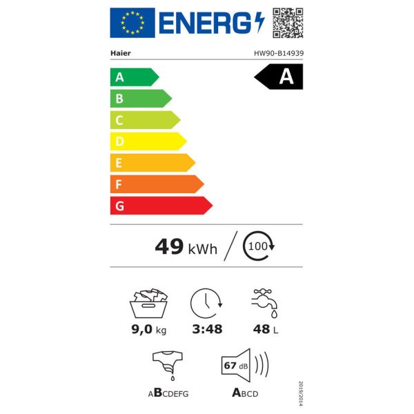 Haier Πλυντήριο Ρούχων 9kg με Ατμό 1400 Στροφών HW90-B14939-S