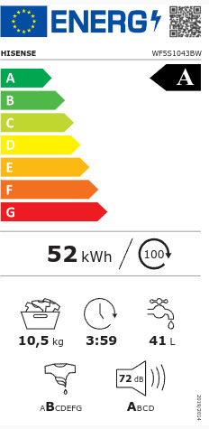 Hisense Πλυντήριο Ρούχων 10.5kg 1400 Στροφών WF5S1043BW