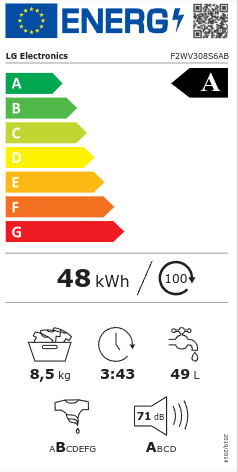 LG Πλυντήριο Ρούχων 8.5kg 1200 Στροφών Μαύρο F2WV308S6AB