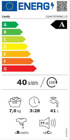 Candy Πλυντήριο Ρούχων 7kg 1400 Στροφών CO4474TWM6/1-S