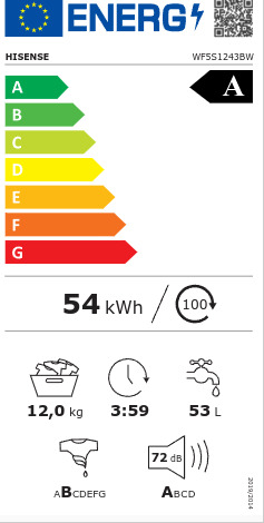 Hisense Πλυντήριο Ρούχων 12kg 1400 Στροφών WF5S1243BW