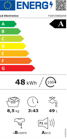 LG Πλυντήριο Ρούχων 8.5kg 1200 Στροφών F2WV308S6AW