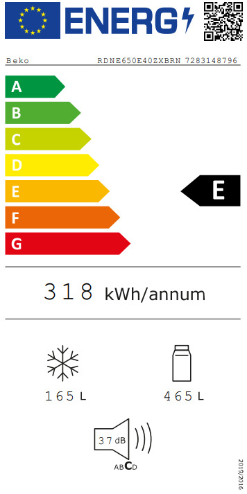 Beko RDNE650E40ZXBRN Ψυγείο Δίπορτο NoFrost Υ187xΠ83xΒ76εκ. Μαύρο