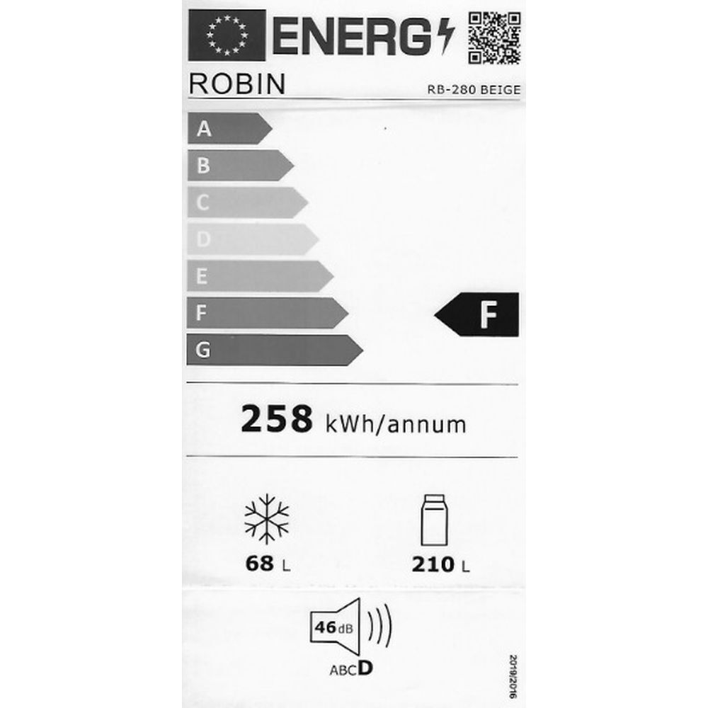 Robin RB-280 Retro Ψυγείο Δίπορτο 278lt Total NoFrost Υ157xΠ60xΒ70εκ. Μπεζ