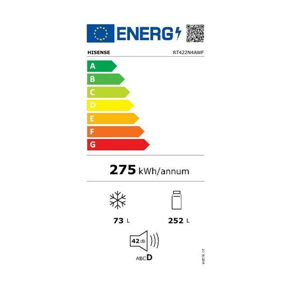 Hisense RT422N4AWF Ψυγείο Δίπορτο 325lt Total NoFrost Υ169.6xΠ59.5xΒ65εκ. Λευκό