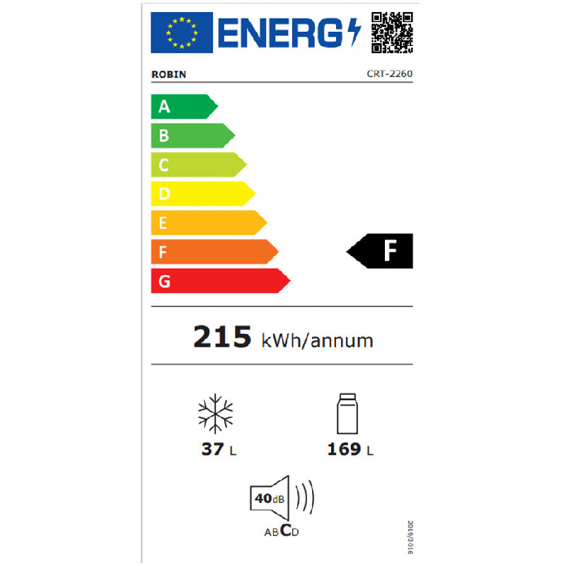 Robin CRT-2260 Ψυγείο Δίπορτο Υ143xΠ54.5xΒ55.5εκ. Λευκό