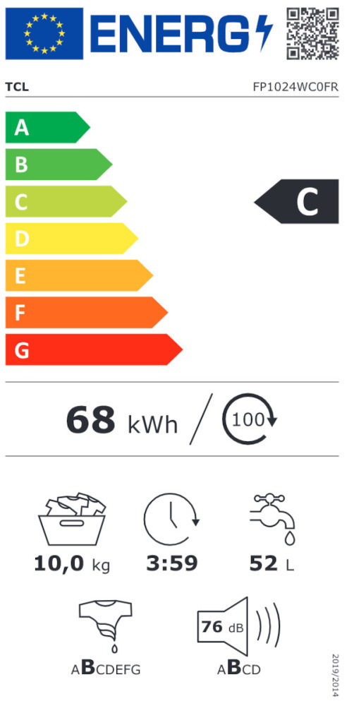 TCL Πλυντήριο Ρούχων 10kg 1400 Στροφών FP1024WC0
