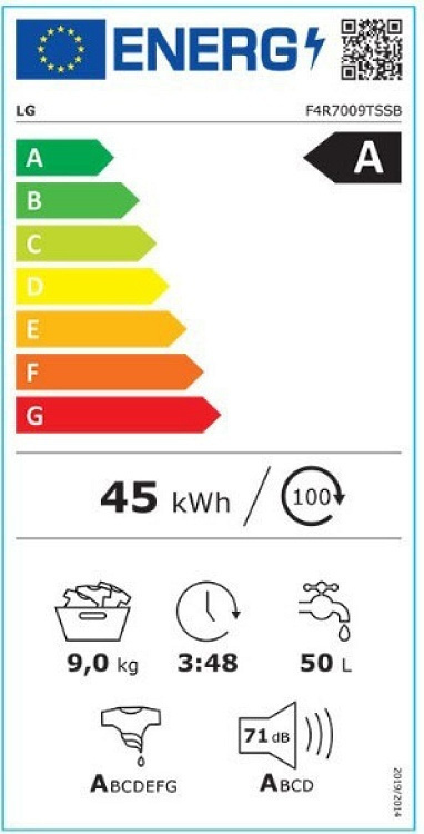 LG Πλυντήριο Ρούχων 9kg με Ατμό 1400 Στροφών Ασημί F4R7009TSSB