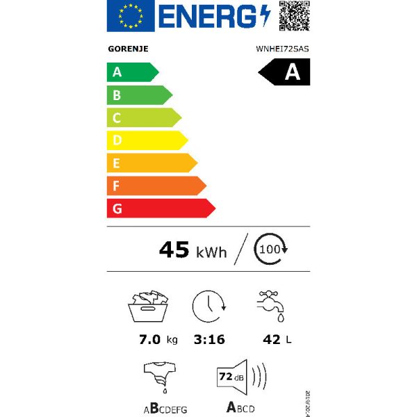 Gorenje Πλυντήριο Ρούχων 7kg 1200 Στροφών WNHEI72SAS