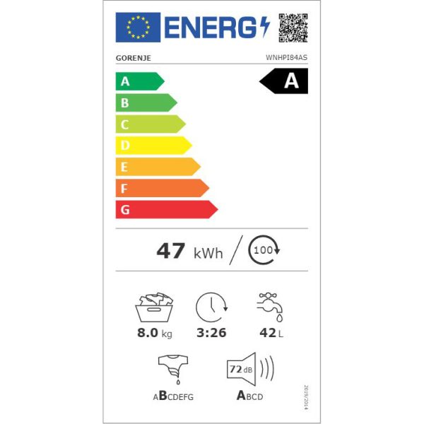 Gorenje Πλυντήριο Ρούχων 8kg 1400 Στροφών WNHPI84AS