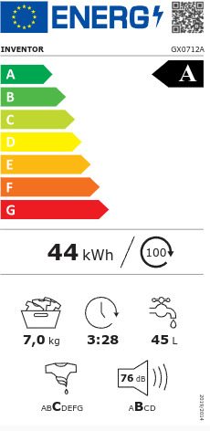Inventor Πλυντήριο Ρούχων 7kg με Ατμό 1200 Στροφών GX0712A