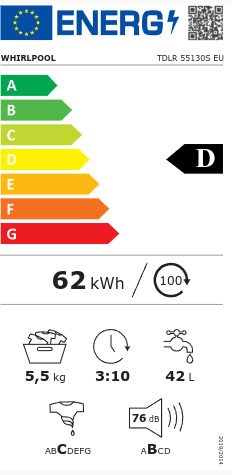 Whirlpool Πλυντήριο Ρούχων Άνω Φόρτωσης 5kg 1000 Στροφών TDLR 55130S EU