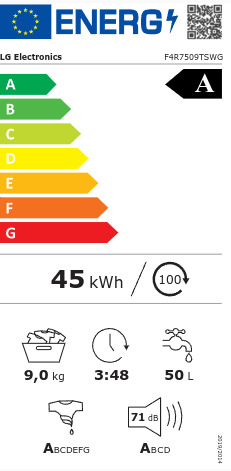 LG Πλυντήριο Ρούχων 9kg 1400 Στροφών F4R7509TSWG