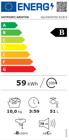 Hotpoint-Ariston Πλυντήριο Ρούχων 10kg 1351 Στροφών AQ104D497SD