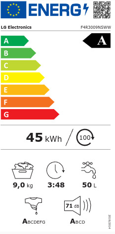 LG Πλυντήριο Ρούχων 9kg με Ατμό 1400 Στροφών F4R3009NSWW