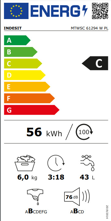 Indesit Πλυντήριο Ρούχων 6kg 1200 Στροφών MTWSC 61294 W PL