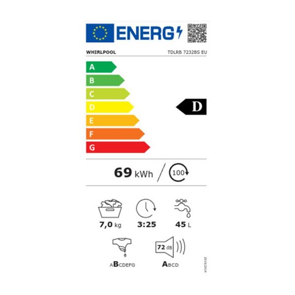 Whirlpool Πλυντήριο Ρούχων Άνω Φόρτωσης 7kg 1151 Στροφών TDLRB 7232BS TDLRB 7232BS EU