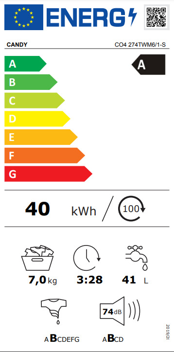 Candy Πλυντήριο Ρούχων 7kg 1200 Στροφών CO4 274TWM6/1-S