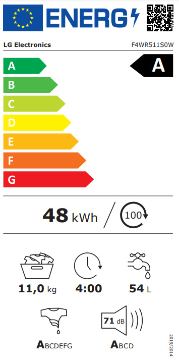 LG Πλυντήριο Ρούχων 11kg με Ατμό 1400 Στροφών F4WR511S0W