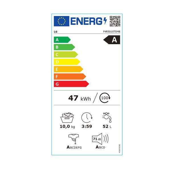 LG Πλυντήριο Ρούχων 10kg με Ατμό 1400 Στροφών Γκρι F4R5010TSMB