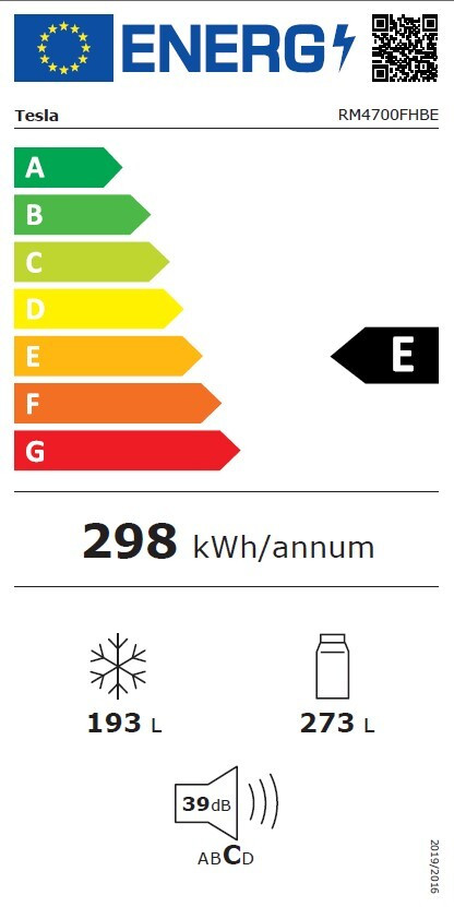 Tesla RM4700FHBE Ψυγείο Ντουλάπα Total NoFrost Υ180xΠ79.5xΒ73.5εκ. Μαύρο