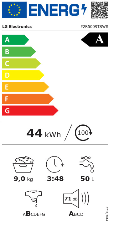 LG Πλυντήριο Ρούχων 9kg με Ατμό 1200 Στροφών F2R5009TSWB